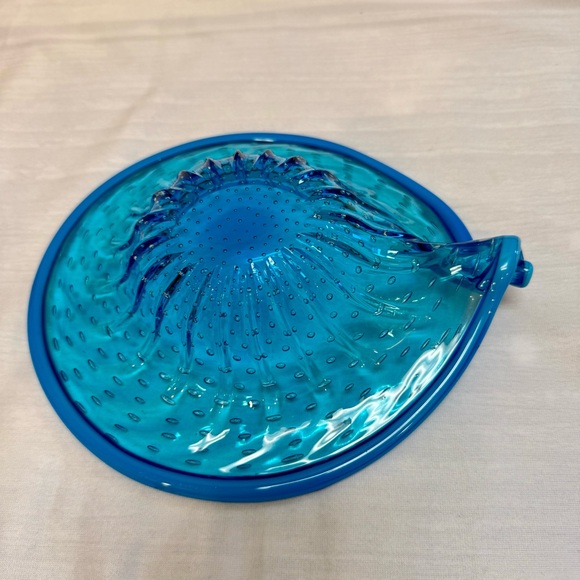 Vintage Murano Style Speckled Blue Hand Blown Art Glass Ashtray Bowl Mid Century - Picture 5 of 10